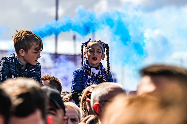 Everton fans arrive at Hill Dickinson with flares ready for derby day during the Premier League match Everton vs Liverpool at Hill Dickinson Stadium, Liverpool, United Kingdom on 19 April 2026

(Photo by Alfie Cosgrove/News Images)