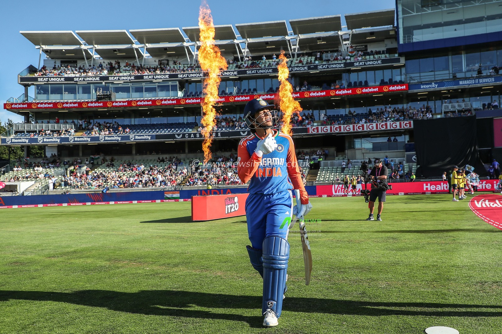 Smriti Mandhana of India comes out for the game during the 5th Vitality IT20 England Women vs India Women at Edgbaston, Birmingham, United Kingdom, 12th July 2025

(Photo by Izzy Poles/News Images)
