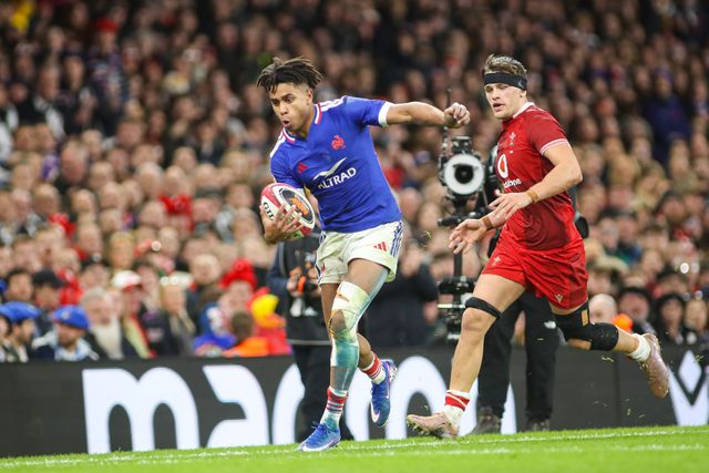 Theo Attissogbe of France during the Guinness Six Nations match Wales vs France at Principality Stadium, Cardiff, United Kingdom, 15th February 2026

(Photo by Andrew Lewis/News Images)
