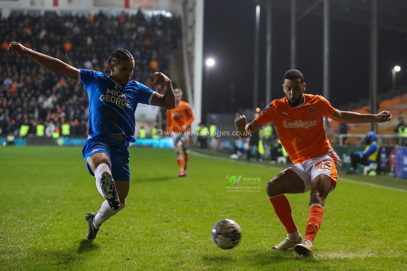 CJ Hamilton of Blackpool crosses the ball during the Bristol Street Motors Trophy Semi-Final match Blackpool vs Peterborough United at Bloomfield Road, Blackpool, United Kingdom, 20th February 2024

(Photo by Gareth Evans/News Images)