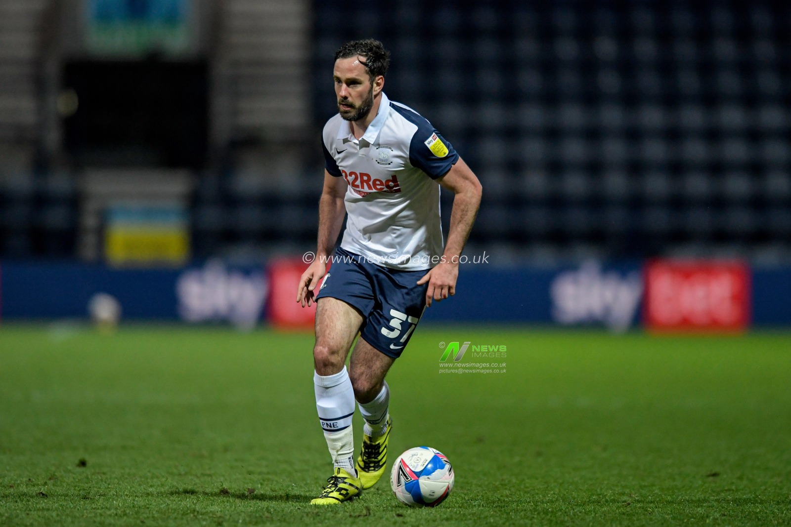 Greg Cunningham #37 of Preston North End runs with the ball