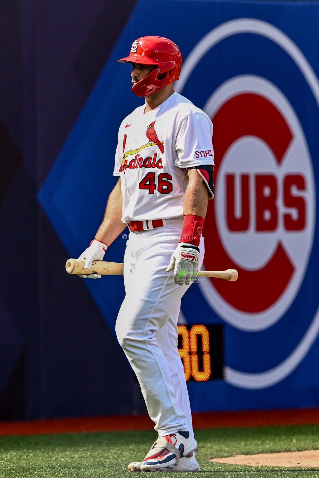 Paul Goldschmidt #46 of the St. Louis Cardinals heads for the dug out after being struck out during the 2023 MLB London Series match St. Louis Cardinals vs Chicago Cubs at London Stadium, London, United Kingdom, 25th June 2023

(Photo by Craig Thomas/News Images)