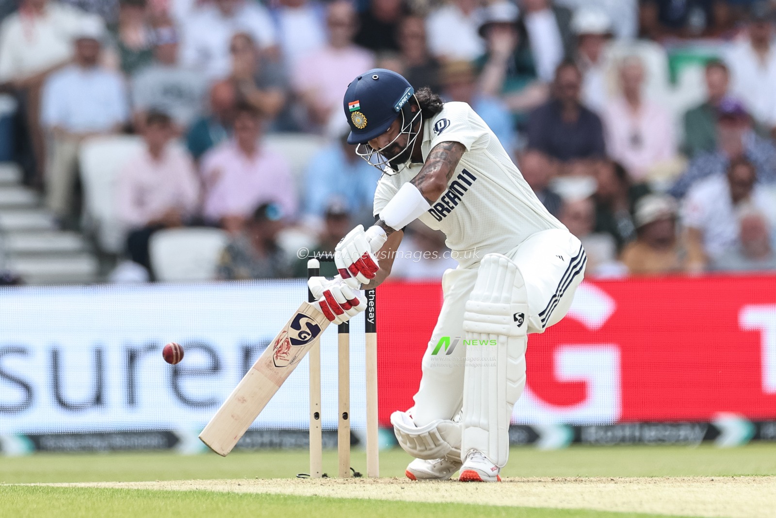 KL Rahul of India hits the ball into the hands of Joe Root and is caught out during the 1st Rothesay Test Match Day 1 England vs India at Headingley Cricket Ground, Leeds, United Kingdom, 20th June 2025

(Photo by Mark Cosgrove/News Images)
