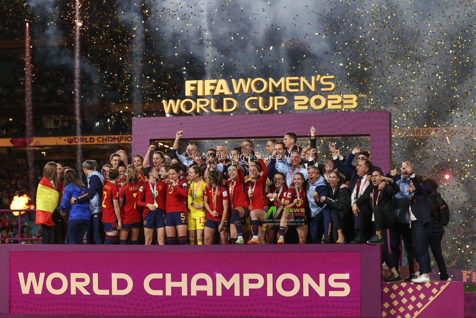Spain lift the FIFA Womenâ€™s World Cup 2023 trophy after winning 1-0 during the FIFA Women's World Cup 2023 Final match Spain Women vs England Women at Stadium Australia, Sydney, Australia, 20th August 2023

(Photo by Patrick Hoelscher/News Images)