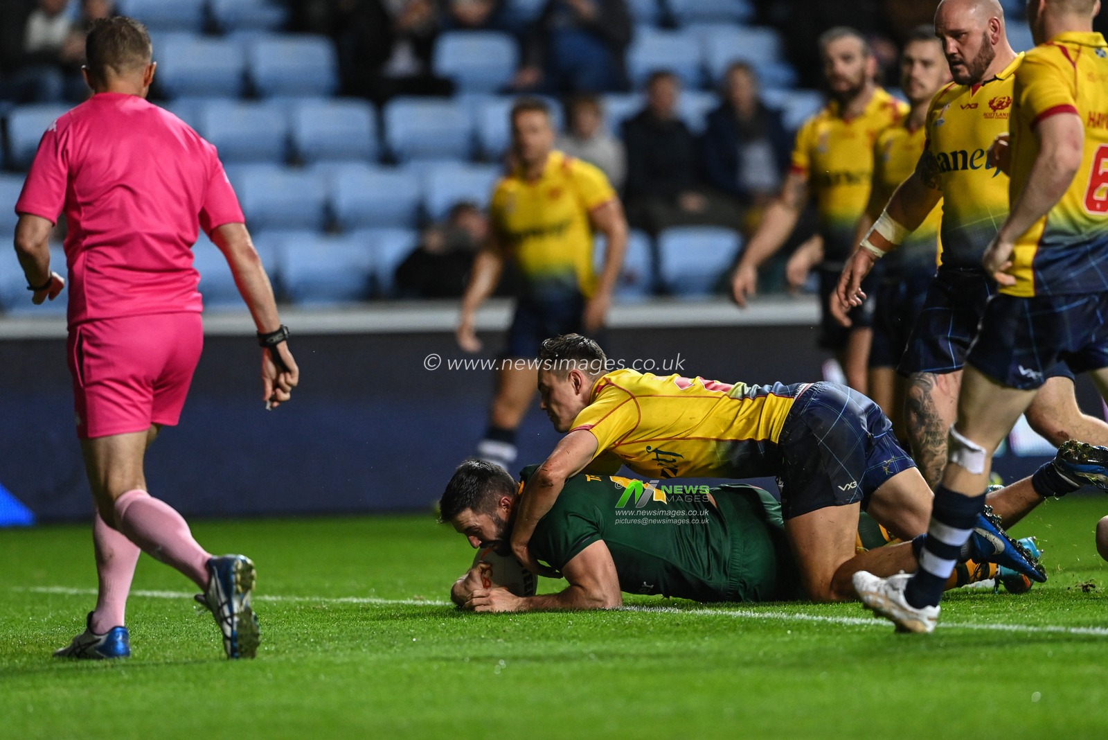 James Tedesco of Australia goes over for a try during the Rugby League World Cup 2021 match Australia vs Scotland at Coventry Building Society Arena, Coventry, United Kingdom, 21st October 2022

(Photo by Craig Thomas/News Images)