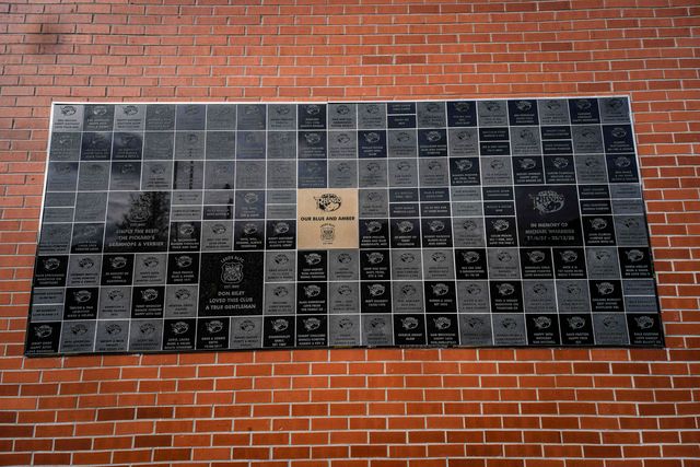 A general view of the ‘our blue and amber’ memorial wall a the stadium during the Betfred Super League round 1 match Leeds Rhinos vs Warrington Wolves at AMT Headingley Stadium, Leeds, United Kingdom on 29 March 2026

(Photo by Maynard Manyowa/News Images)