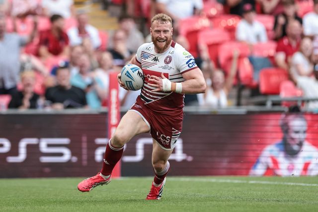 Luke Thompson of Wigan Warriors goes over for a try during the Betfred Challenge Cup Final match Wigan Warriors vs Hull KR at Wembley Stadium, London, United Kingdom on 30 May 2026

(Photo by Mark Cosgrove/News Images)