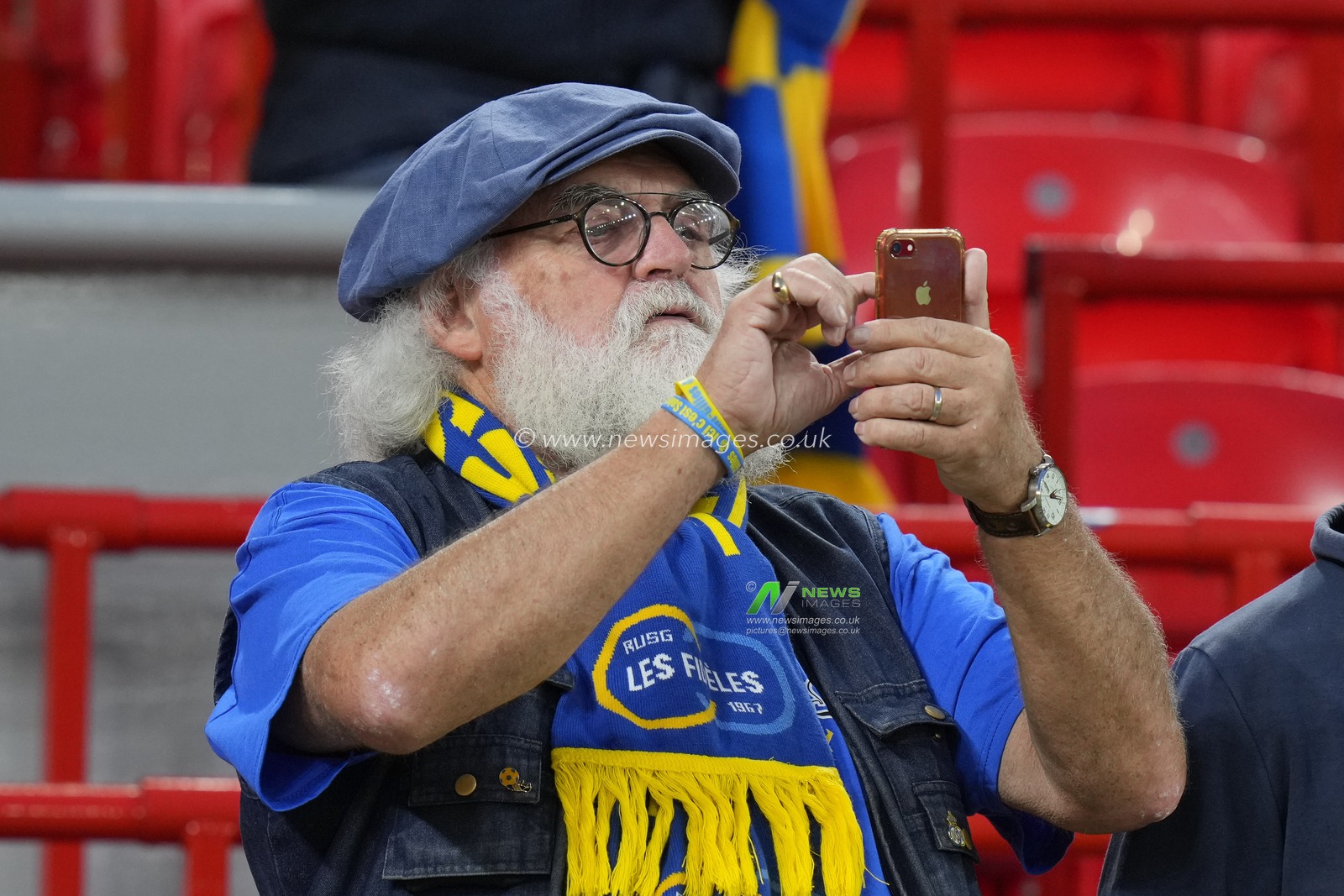 A Union Saint-Gilloise fan takes a photo of the stadium before the UEFA Europa League match Liverpool vs Union Saint-Gilloise at Anfield, Liverpool, United Kingdom, 5th October 2023

(Photo by Steve Flynn/News Images)