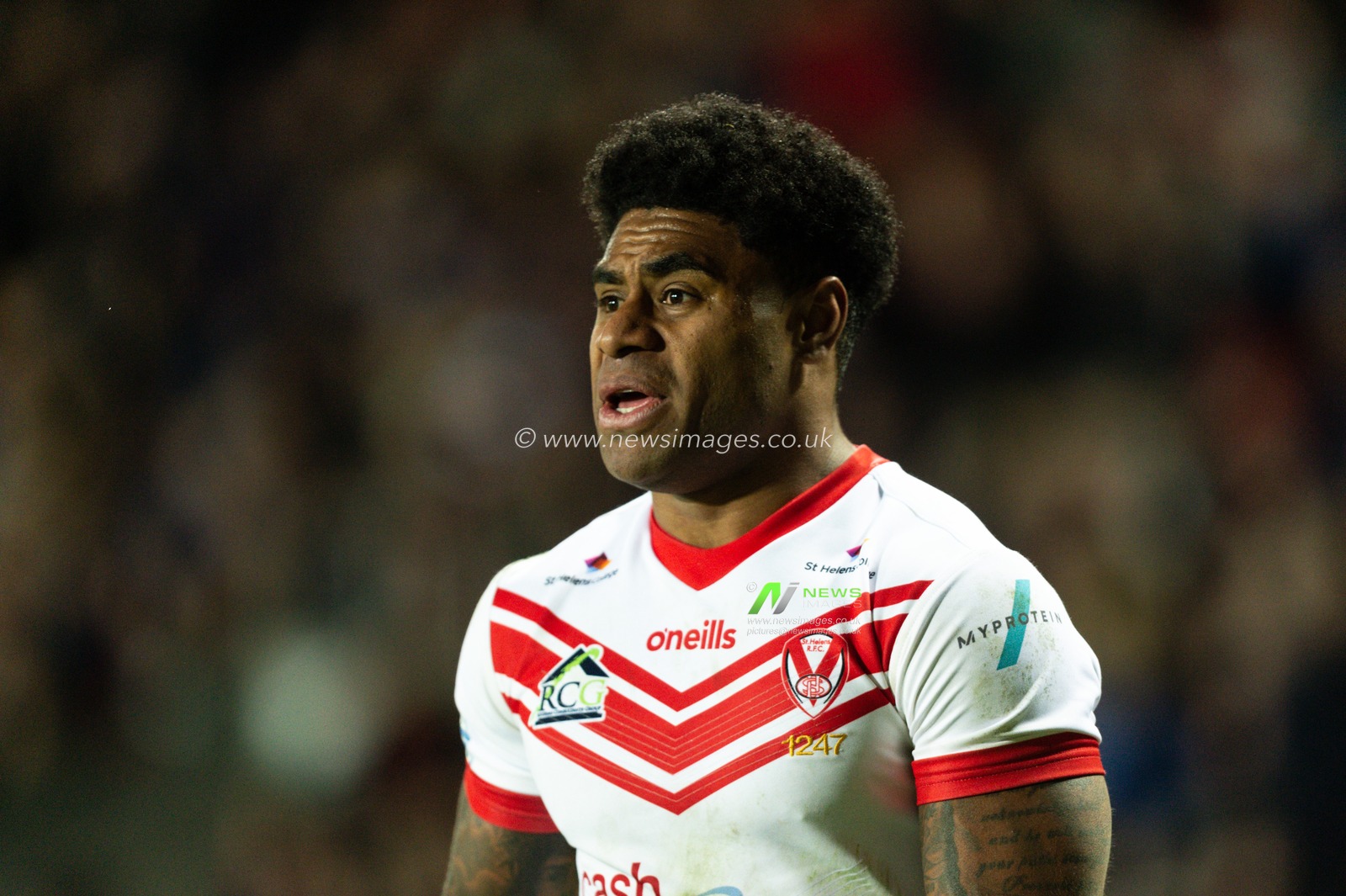 12th April 2019 , Totally Wicked Stadium, St Helens, England;  Betfred Super League, Round 10, St Helens vs Warrington Wolves,  Kevin Naiqama (3) of St Helens 

Credit: Richard Long/News Images