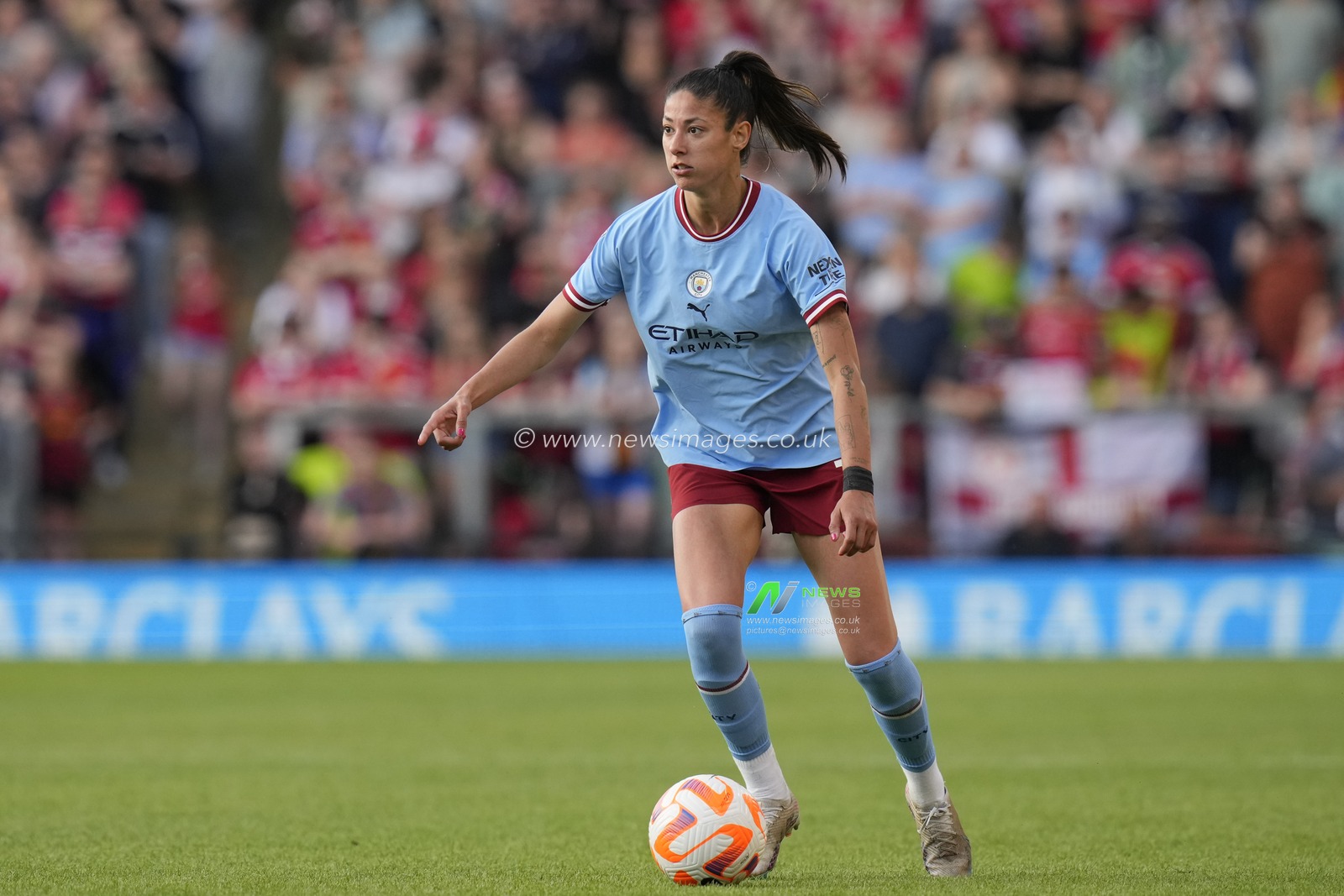 Leila Ouahabi #15 of Manchester City looks upfield during the The FA Women's Super League match Manchester United Women vs Manchester City Women at Leigh Sports Village, Leigh, United Kingdom, 21st May 2023

(Photo by Steve Flynn/News Images)
