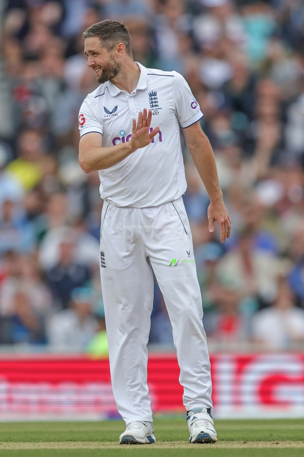 Chris Woakes of England appeals for LBW but doesnâ€™t go upstairs for a video review during the LV= Insurance Ashes Fifth Test Series Day Five England v Australia at The Kia Oval, London, United Kingdom, 31st July 2023

(Photo by Mark Cosgrove/News Images)