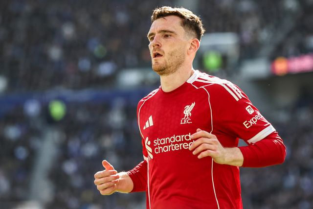 Andrew Robertson of Liverpool during the Premier League match Everton vs Liverpool at Hill Dickinson Stadium, Liverpool, United Kingdom on 19 April 2026

(Photo by Alfie Cosgrove/News Images)