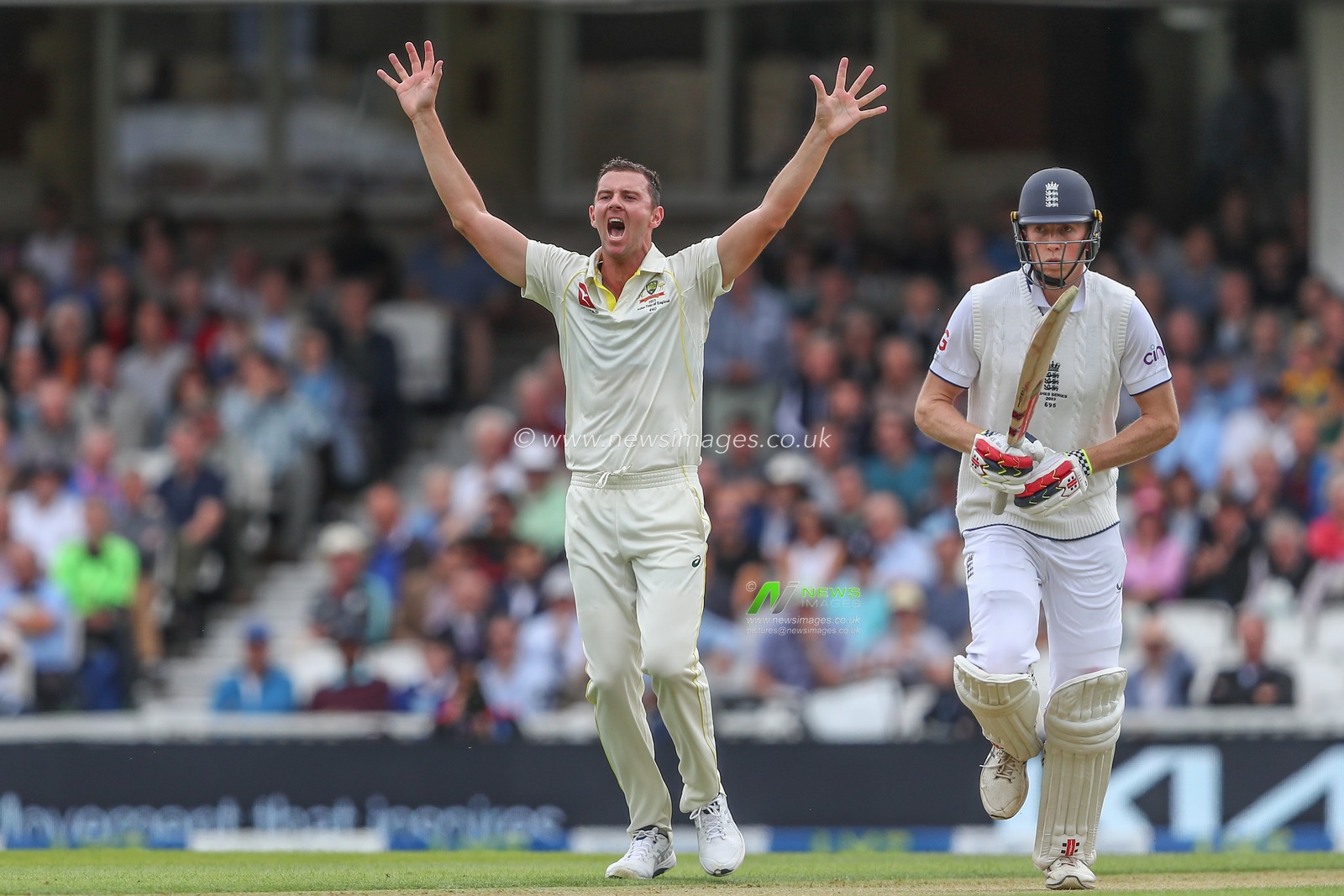 Josh Hazlewood of Australia appeals during the LV= Insurance Ashes Fifth Test Series Day One England v Australia at The Kia Oval, London, United Kingdom, 27th July 2023

(Photo by Gareth Evans/News Images)