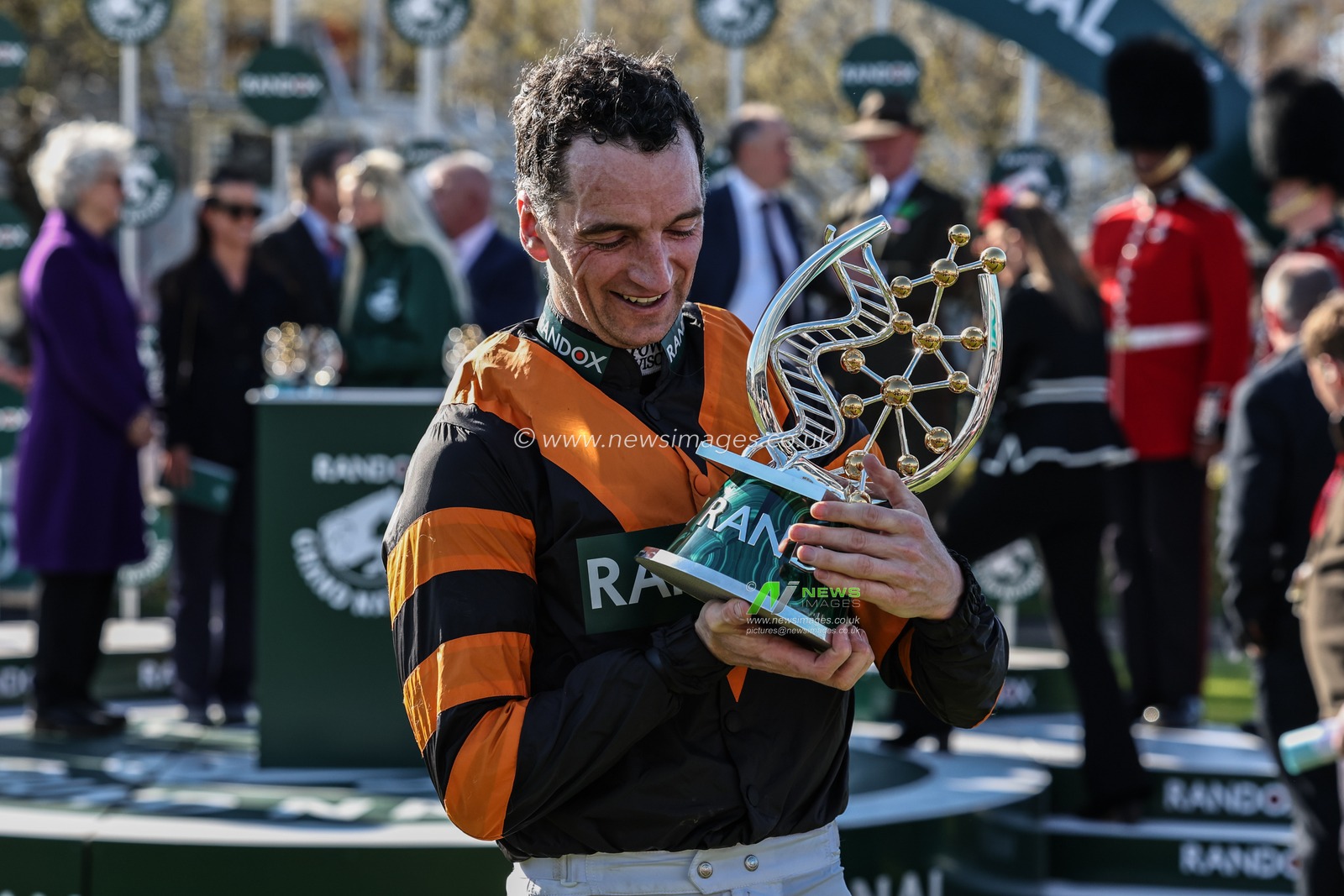 Patrick Mullins lifts the Grand National Trophy during the Randox Grand National 2025 Day 3 Grand National Day at Aintree Racecourse, Liverpool, United Kingdom, 5th April 2025

(Photo by Mark Cosgrove/News Images)