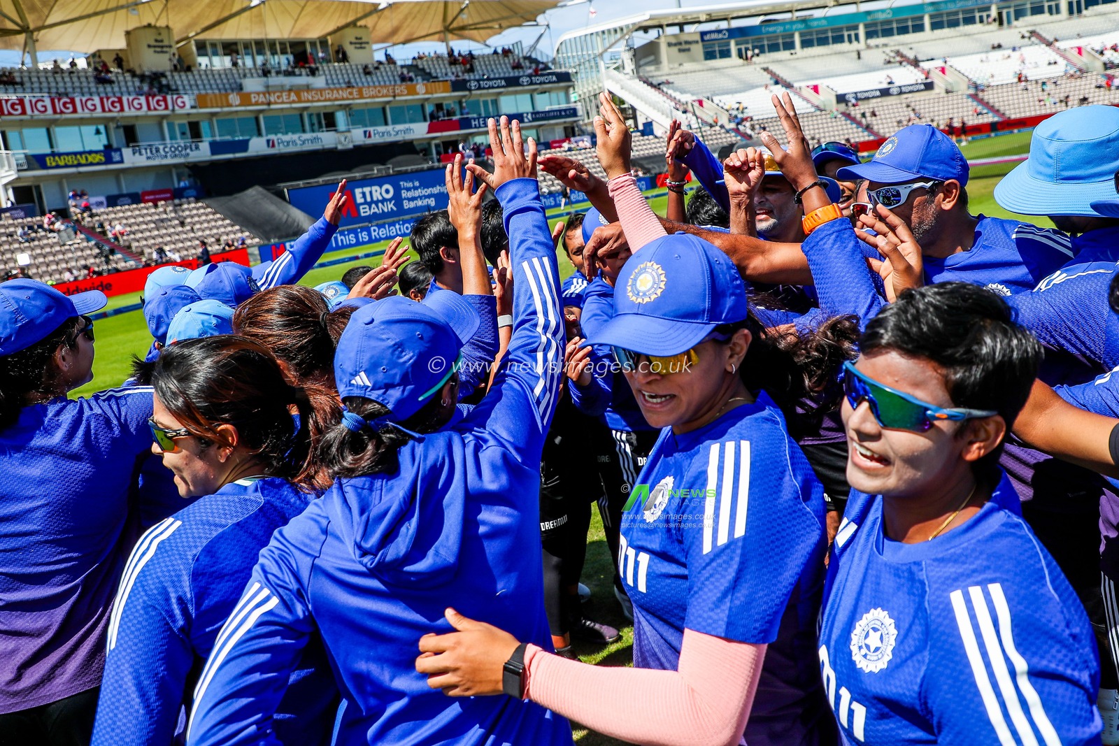India enter a huddle prior to the 1st Metro Bank One Day International match England Women vs India Women at The Utilita Bowl, Southampton, United Kingdom, 16th July 2025

(Photo by Izzy Poles/News Images)