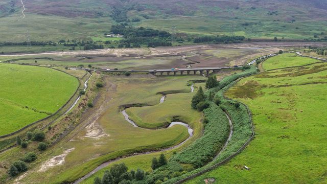 Woodhead Reservoir walter levels drop to one of the lowest points in recent times as grass and other plants start to grow on the Reservoir silt bed at Woodhead, Glossop, United Kingdom, 31st July 2025

(Photo by Mark Cosgrove/News Images)