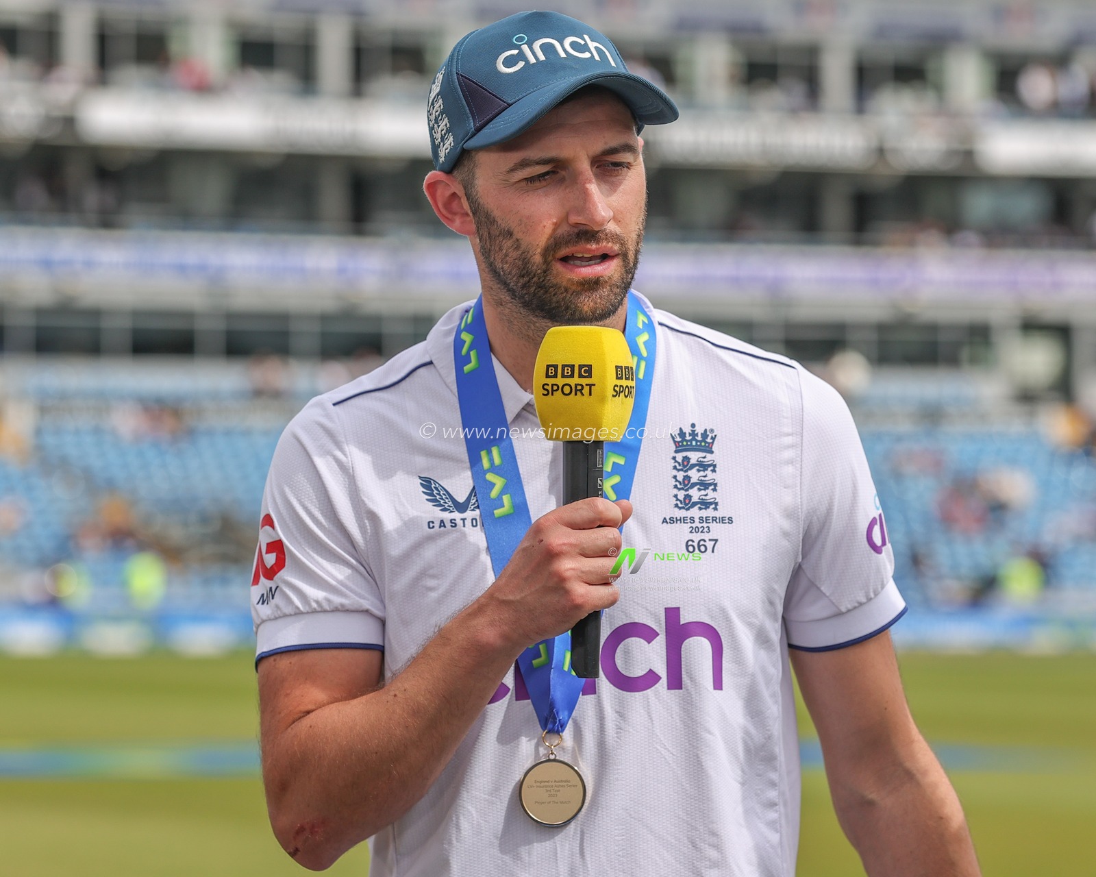 Mark Wood of England speaking in the press conference during the LV= Insurance Ashes Third Test Series Day 4 England vs Australia at Headingley Stadium, Leeds, United Kingdom, 9th July 2023

(Photo by Mark Cosgrove/News Images)
