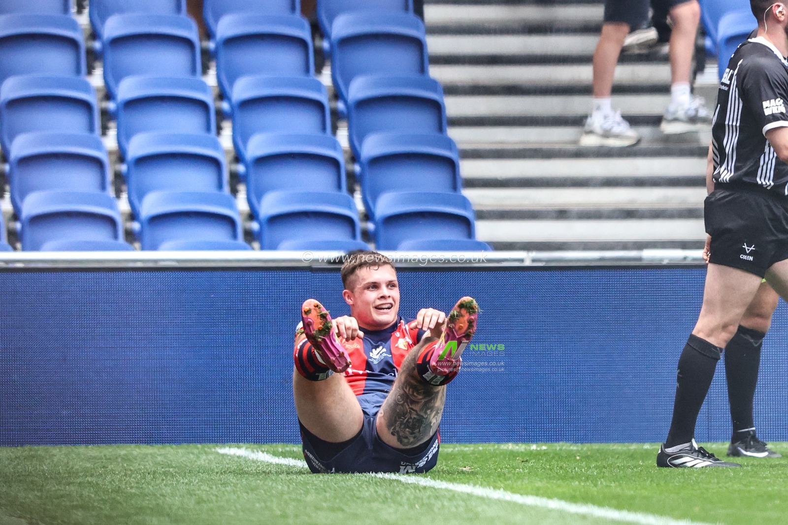 Cameron Scott of Wakefield Trinity celebrates his try during the Betfred Super League Magic Weekend match Wakefield Trinity vs Castleford Tigers at Hill Dickinson Stadium, Liverpool, United Kingdom on 05 July 2026

(Photo by Alfie Cosgrove/News Images)