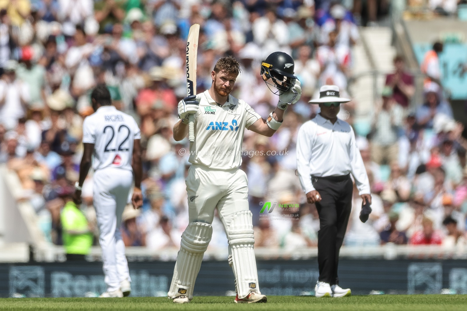Glenn Phillips of New Zealand celebrates a century during the 2nd Rothesay Test Match Day 2 match England vs New Zealand at The Kia Oval, London, United Kingdom on 18 June 2026

(Photo by Mark Cosgrove/News Images)