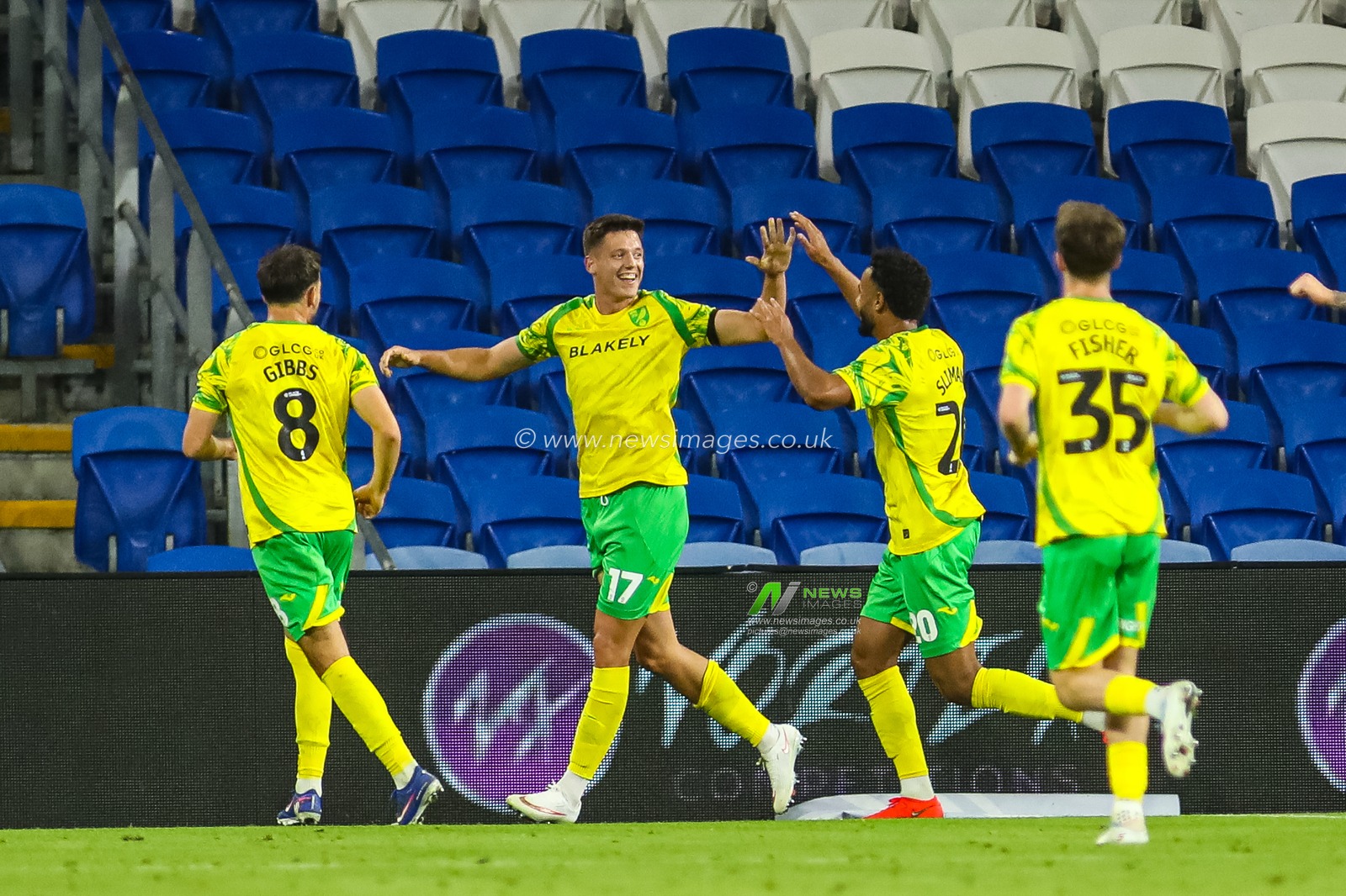 Ante Crnac of Norwich City celebrates scoring his teams second goal during the Carabao Cup round 2 match Cardiff City vs Norwich City at Cardiff City Stadium, Cardiff, United Kingdom on 25 August 2026

(Photo by Andrew Lewis/News Images)