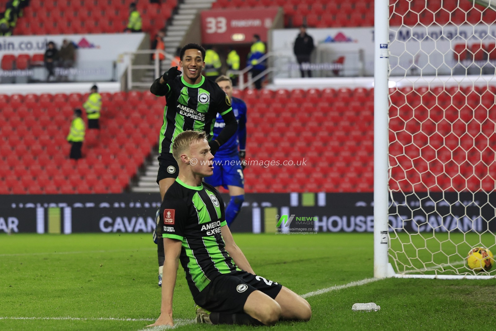 Joao Pedro of Brighton & Hove Albion celebrates scoring to make it 2-4 with an assist from Jan Paul van Hecke of Brighton & Hove Albion during the Emirates FA Cup Third Round match Stoke City vs Brighton and Hove Albion at Bet365 Stadium, Stoke-on-Trent, United Kingdom, 6th January 2024

(Photo by Conor Molloy/News Images)