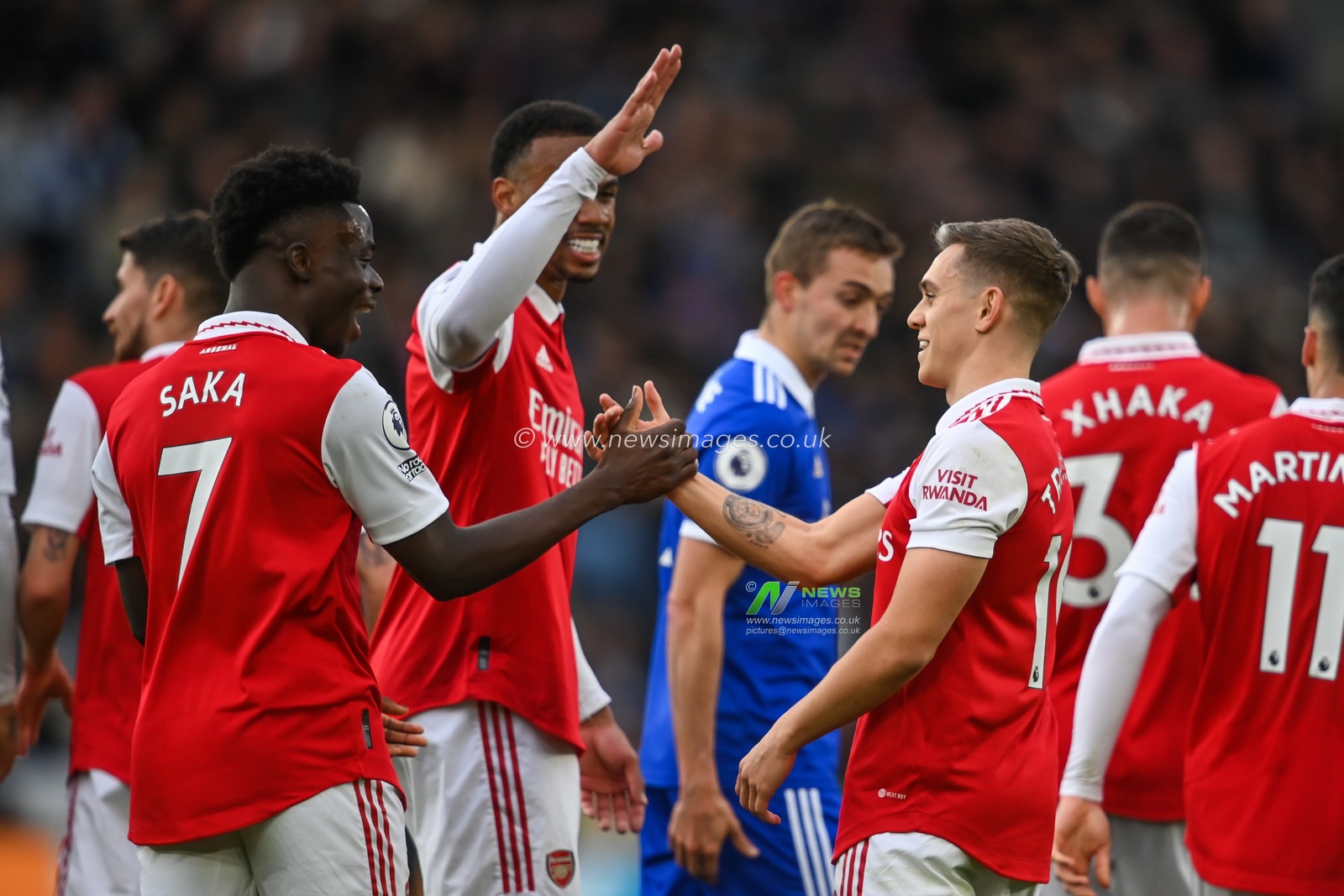 Leandro Trossard #19 of Arsenal celebrates his goal to make it 0-1 but is rules out by VAR NO Goal during the Premier League match Leicester City vs Arsenal at King Power Stadium, Leicester, United Kingdom, 25th February 2023

(Photo by Craig Thomas/News Images)
