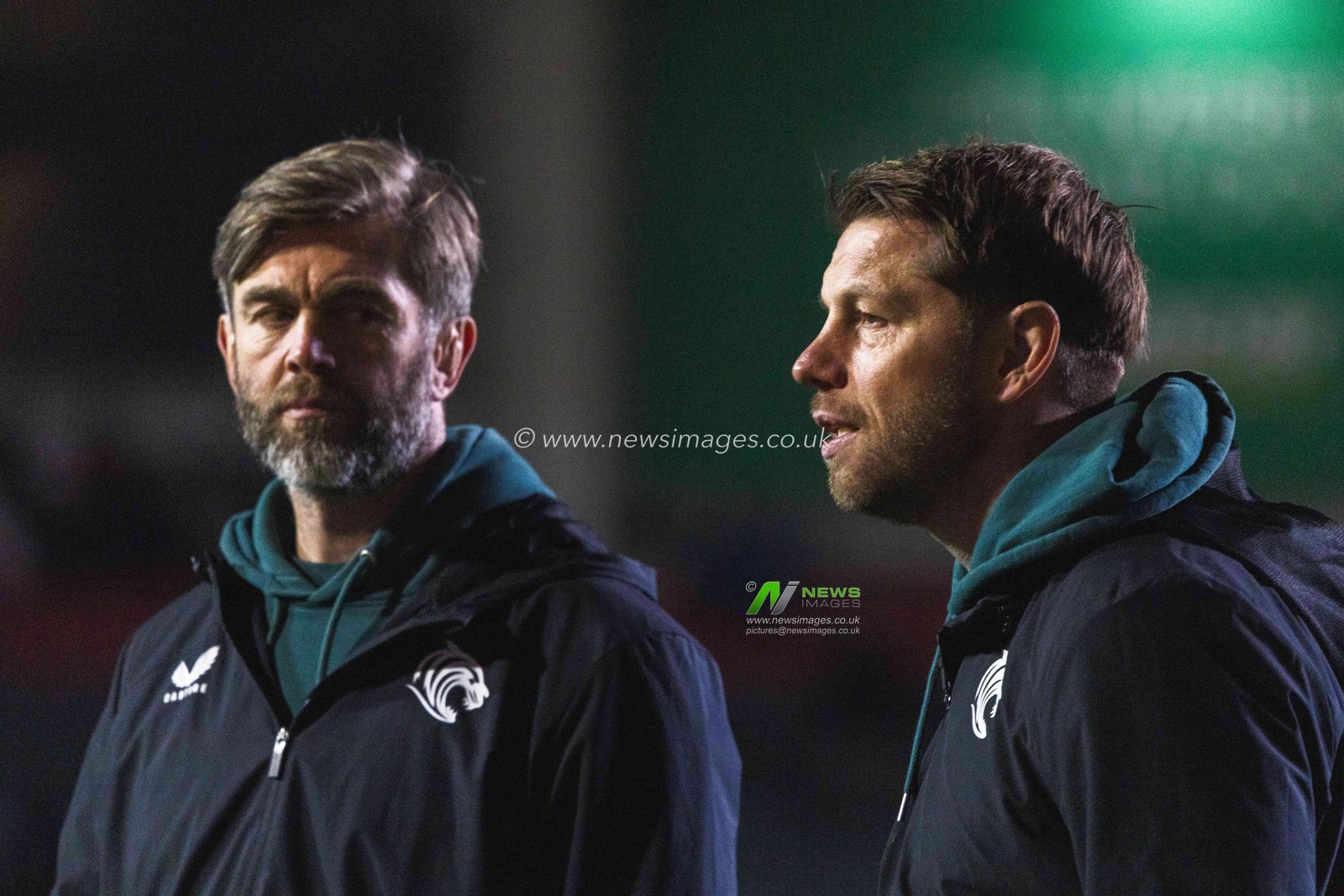 Geoff Parling, Head Coach of Leicester Tigers and Brett Deacon of Leicester Tigers during the Gallagher Premiership match Leicester Tigers vs Gloucester Rugby at Mattioli Woods Welford Road Stadium, Leicester, United Kingdom, 19th December 2025

(Photo by Craig Evans/News Images)

*** GER AUT SUI OUT ***