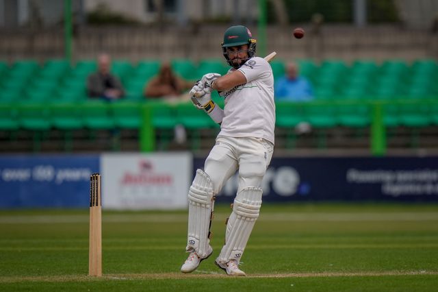 Jake Weatherald of Leicestershire hits the ball for four during the County Championship Division One day 3 Leicestershire vs Nottinghamshire at Grace Road, Leicester, United Kingdom on 03 May 2026

(Photo by Maynard Manyowa/News Images)