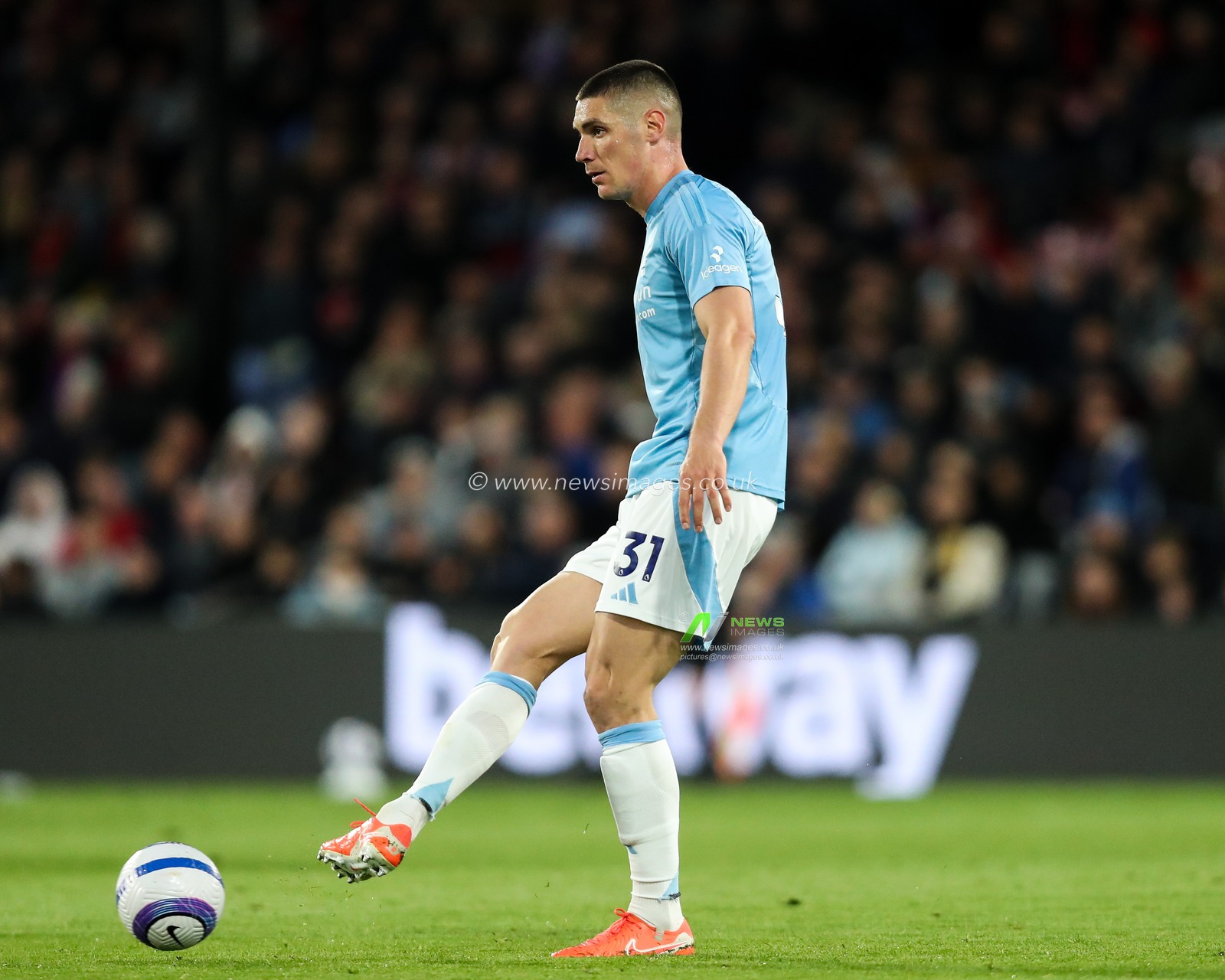 Nikola MilenkoviÄ‡ of Nottingham Forest passes the ball during the Premier League match Crystal Palace vs Nottingham Forest at Selhurst Park, London, United Kingdom, 5th May 2025

(Photo by Izzy Poles/News Images)