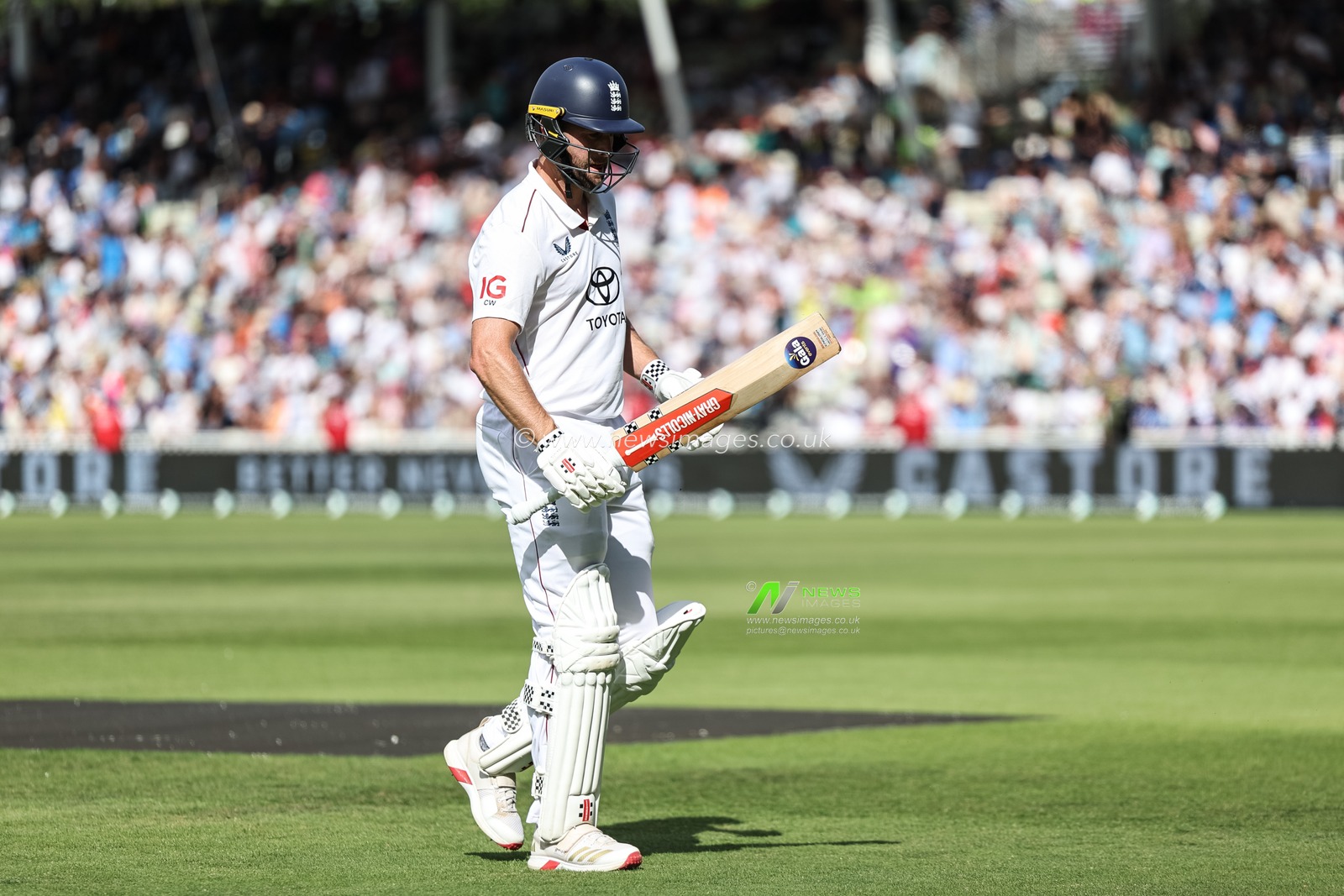 Chris Woakes of England leaves the field of play after been dismissed during the 2nd Rothesay Test Match day 3 England v India at Edgbaston, Birmingham, United Kingdom, 4th July 2025

(Photo by Mark Cosgrove/News Images)