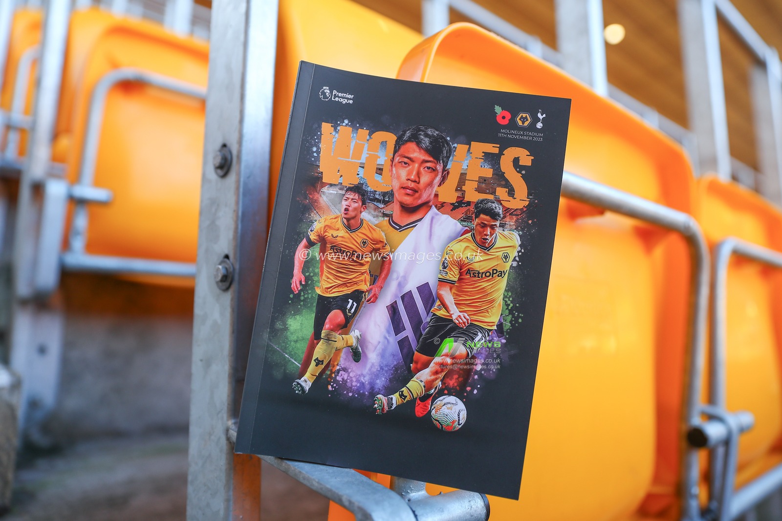 Hwang Hee-Chan #11 of Wolverhampton Wanderers on the front cover of the match day programme for the Premier League match Wolverhampton Wanderers vs Tottenham Hotspur at Molineux, Wolverhampton, United Kingdom, 11th November 2023

(Photo by Gareth Evans/News Images)
