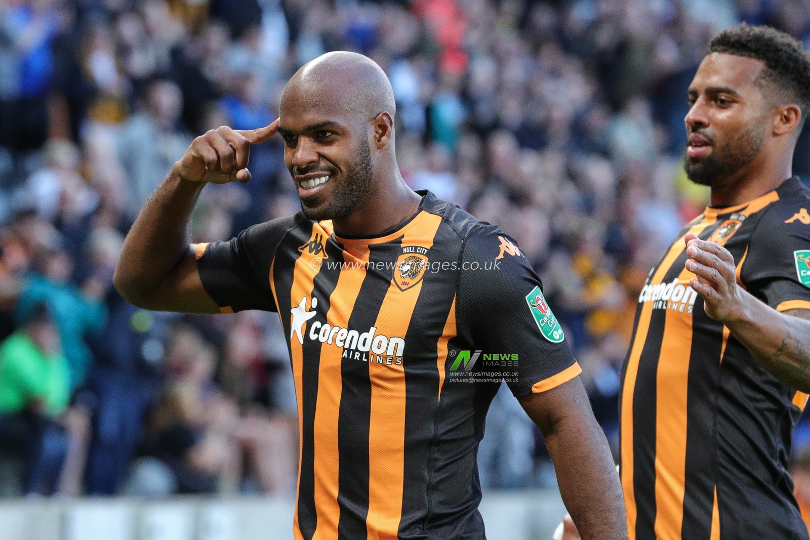 Ã“scar EstupiÃ±Ã¡n #19 of Hull City celebrates his goal and makes the score 1-0 during the Carabao Cup match Hull City vs Doncaster Rovers at MKM Stadium, Hull, United Kingdom, 8th August 2023

(Photo by James Heaton/News Images)
