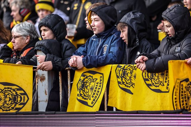 Castleford fans during the Betfred Super League round 1 match Castleford Tigers vs Wigan Warriors at OneBore Stadium, Castleford, Untied Kingdom on 15 February 2026

(Photo by Alfie Cosgrove/News Images)