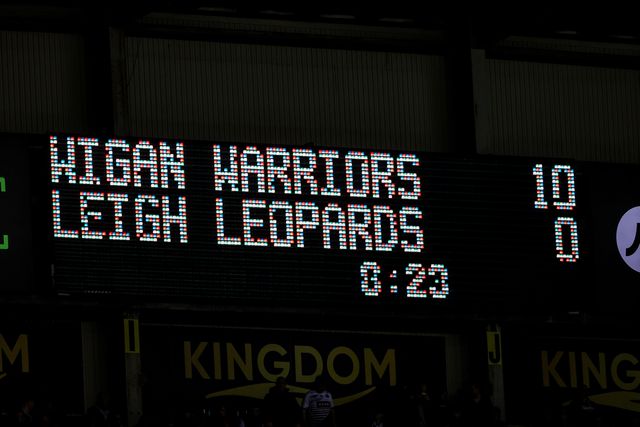 Wigan lead early in the first half during the Betfred Super League match Wigan Warriors vs Leigh Leopards at The Brick Community Stadium, Wigan, United Kingdom on 26 February 2026

(Photo by Alfie Cosgrove/News Images)