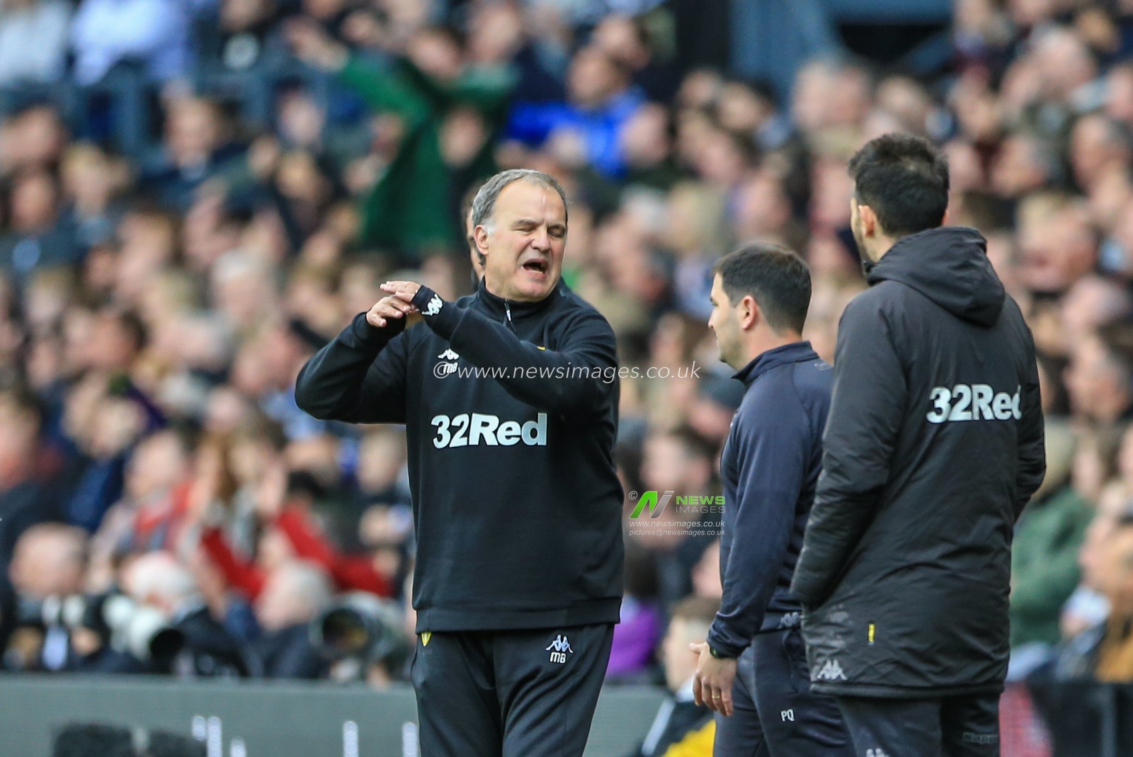 11th May 2019, Pride Park, Derby, England; Sky Bet Championship Play-offs Semi-Final 1st leg, Derby County vs Leeds United ; Marcelo Bielsa manager of Leeds Utd reacts as Leeds just miss an easy chance on goal 



Credit: Mark Cosgrove/News Images 

English Football League images are subject to DataCo Licence
