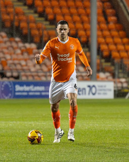 Dom Thompson of Blackpool makes a break with the ball during the Vertu Trophy match Blackpool vs Aston Villa U21 at Bloomfield Road, Blackpool, United Kingdom, 17th December 2024

(Photo by Craig Thomas/News Images)