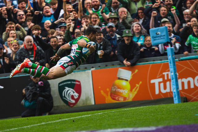 Izaia Perese of Leicester Tigers during the Gallagher Premiership Play-off Semi-final Leicester Tigers vs Sale Sharks at Mattioli Woods Welford Road Stadium, Leicester, United Kingdom, 7th June 2025

(Photo by Craig Evans/News Images)