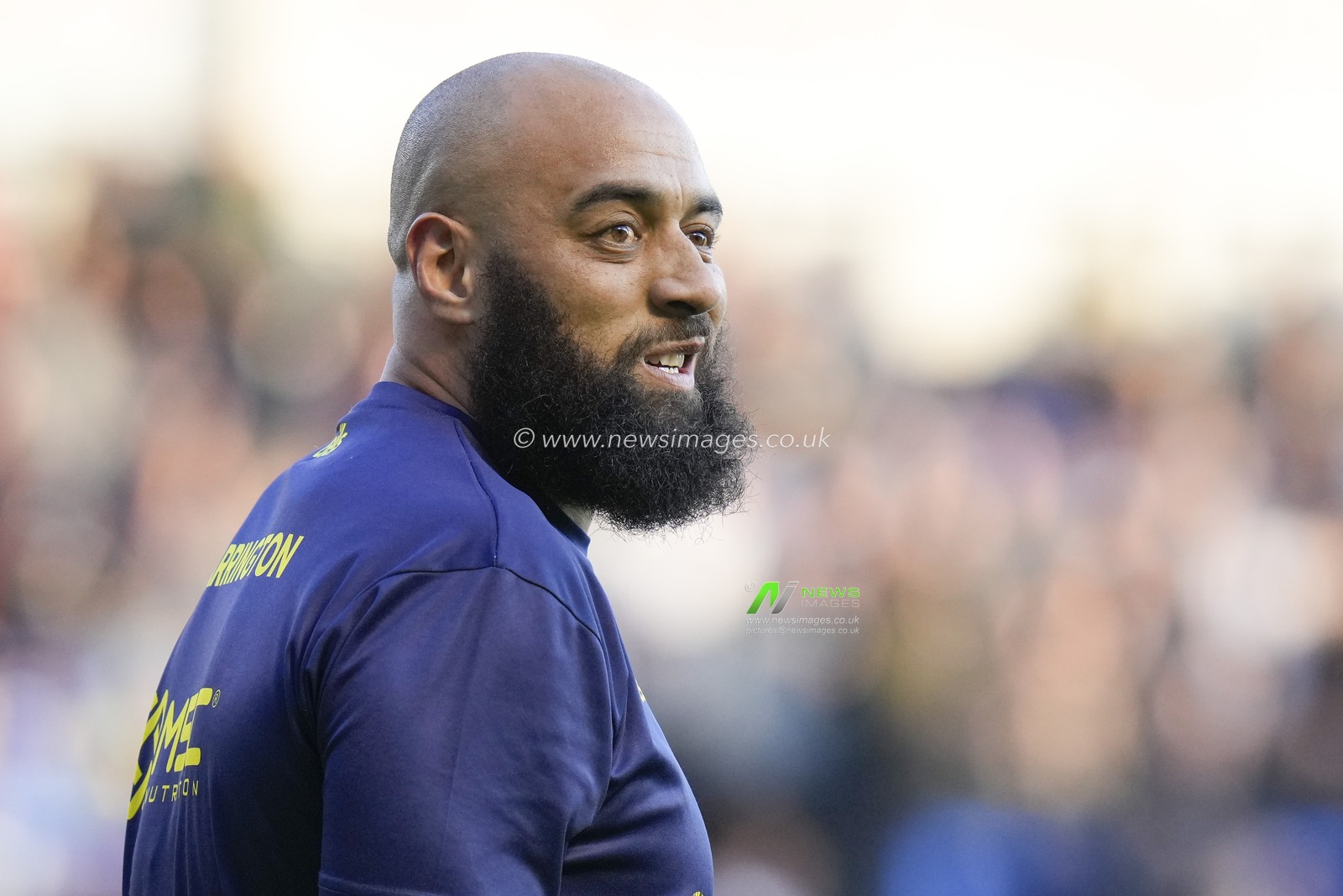 Sam Kasiano #14 of Warrington Wolves warms up before  the Betfred Super LeagueRound 12 match Warrington Wolves vs Hull KR at Halliwell Jones Stadium, Warrington, United Kingdom, 12th May 2023

(Photo by Steve Flynn/News Images)