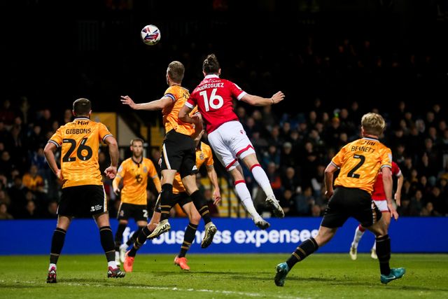 Jay Rodriguez of Wrexham AFC heads the ball during the Sky Bet League 1 match Cambridge United vs Wrexham at Abbey Stadium, Cambridge, United Kingdom, 1st April 2025

(Photo by Izzy Poles/News Images)