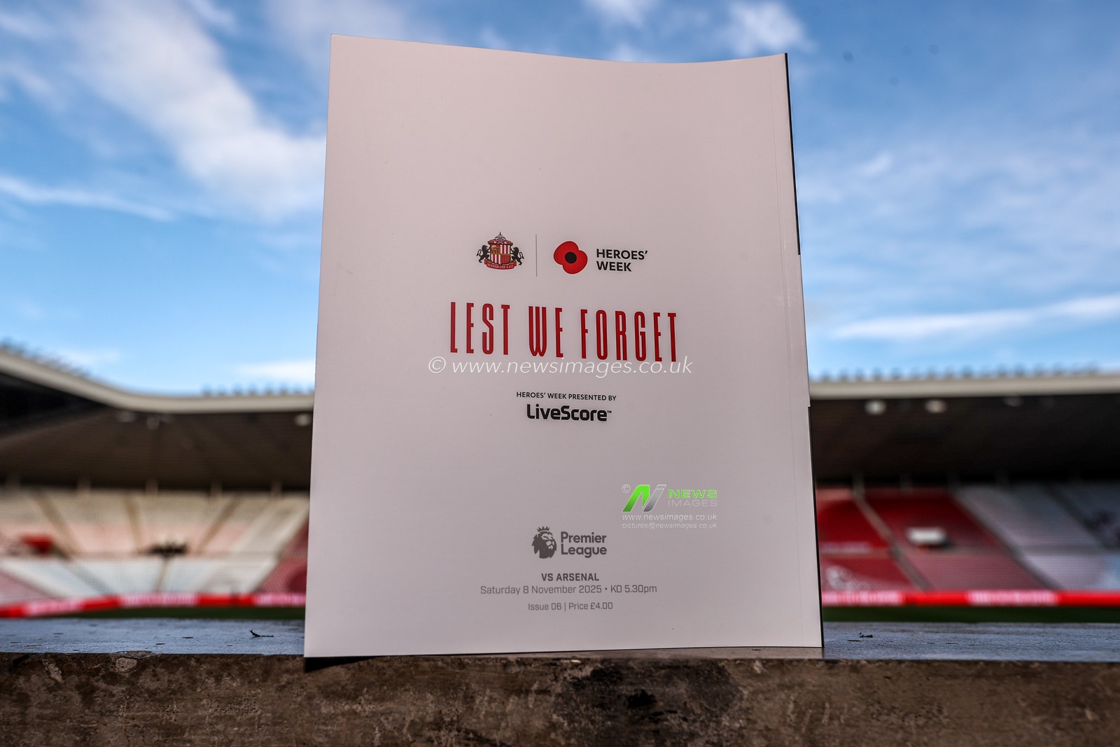 The back cover of the remembrance match programme during the Premier League match Sunderland vs Arsenal at Stadium Of Light, Sunderland, United Kingdom, 8th November 2025

(Photo by Alfie Cosgrove/News Images)

*** GER AUT SUI OUT ***