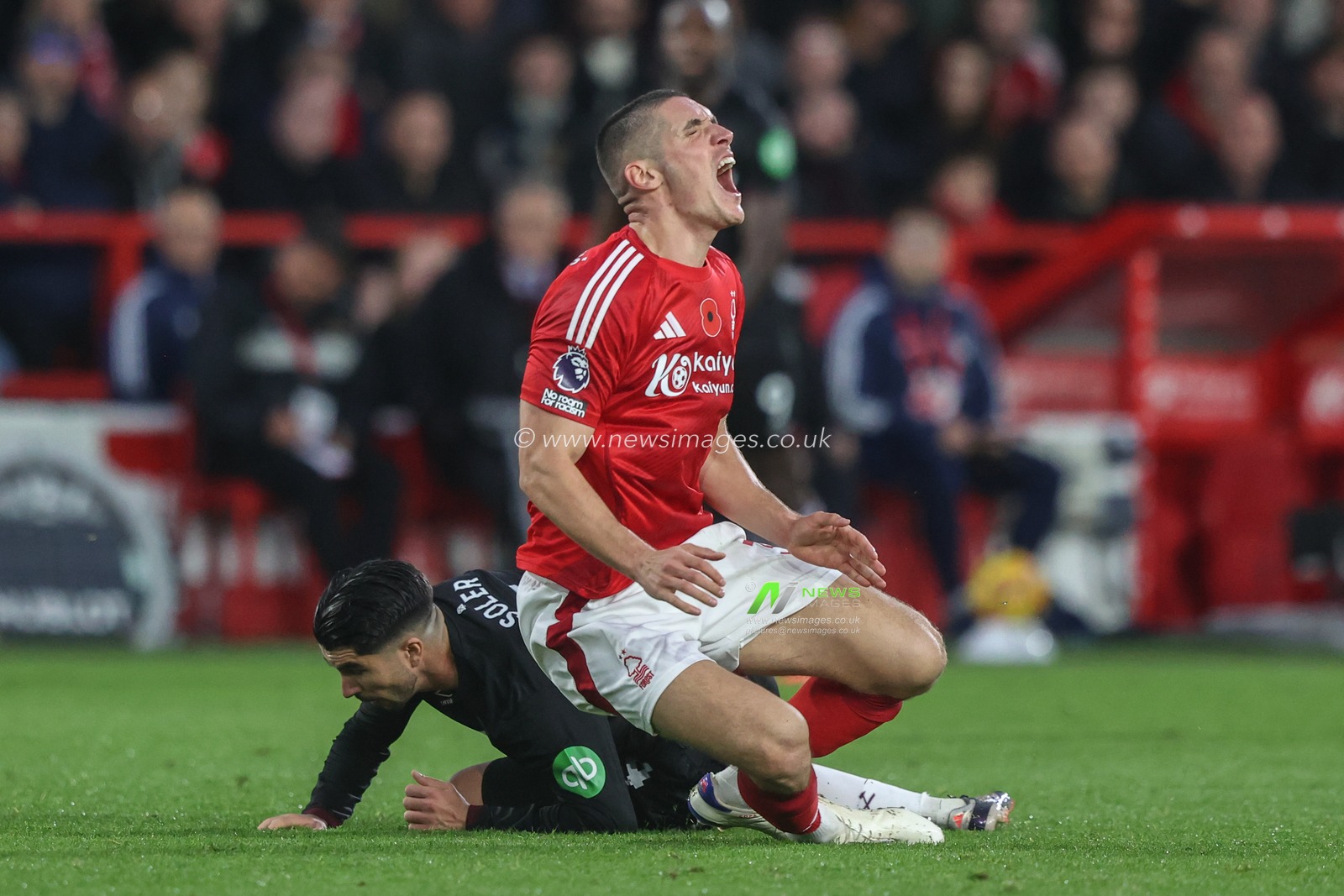 Nikola MilenkoviÄ‡ of Nottingham Forest is fouled by Carlos Soler of West Ham during the Premier League match Nottingham Forest vs West Ham United at City Ground, Nottingham, United Kingdom, 2nd November 2024

(Photo by Alfie Cosgrove/News Images)