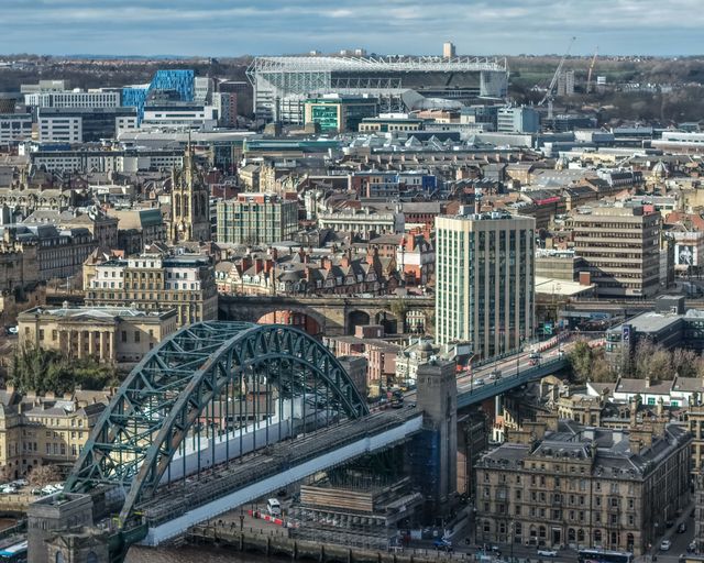 Views of St James Park from the Tyne Bridge in the City of Newcastle during the UEFA Champions League Last 16 match Newcastle Untied vs Barcelona at St. James's Park, Newcastle, United Kingdom on 10 March 2026

(Photo by Mark Cosgrove/News Images)