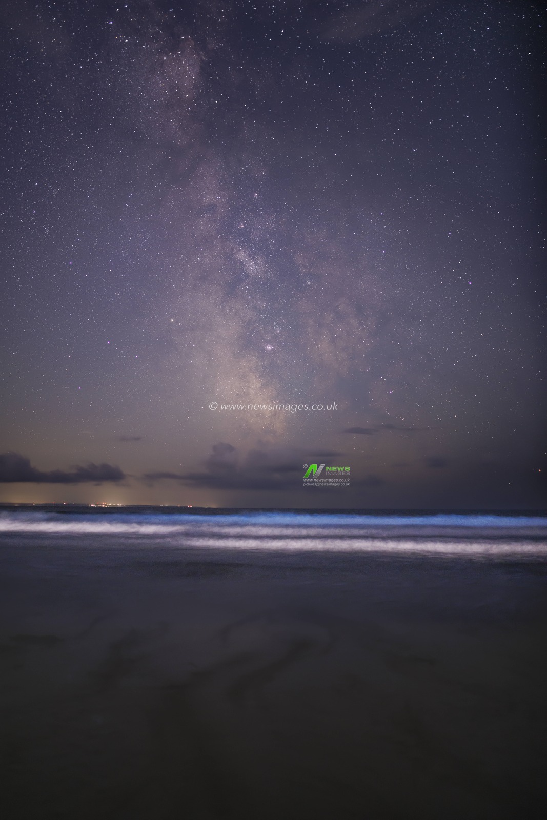 Bioluminescent plankton shimmies in a warm sea as the Milky Way glistens above in the night sky at Caswell bay, Swansea, United Kingdom, 22nd July 2025

(Photo by Thomas Winstone/News Images)