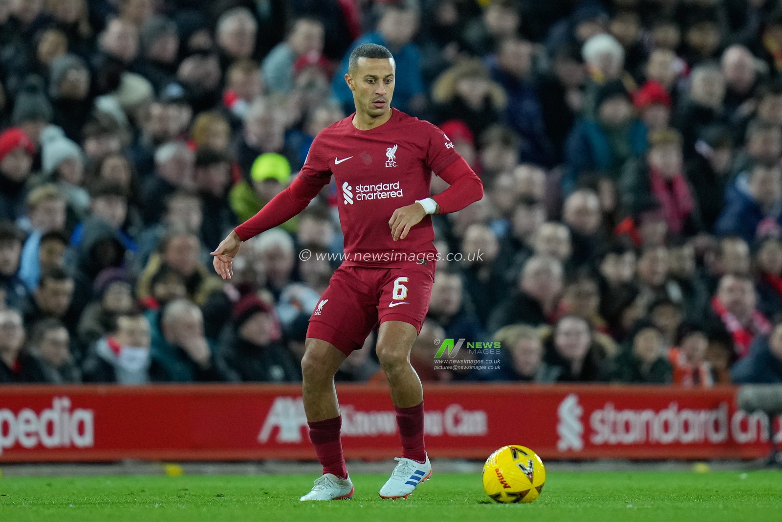 Thiago AlcÃ¡ntara #6 of Liverpool during the Emirates FA Cup Third Round match Liverpool vs Wolverhampton Wanderers at Anfield, Liverpool, United Kingdom, 7th January 2023

(Photo by Steve Flynn/News Images)