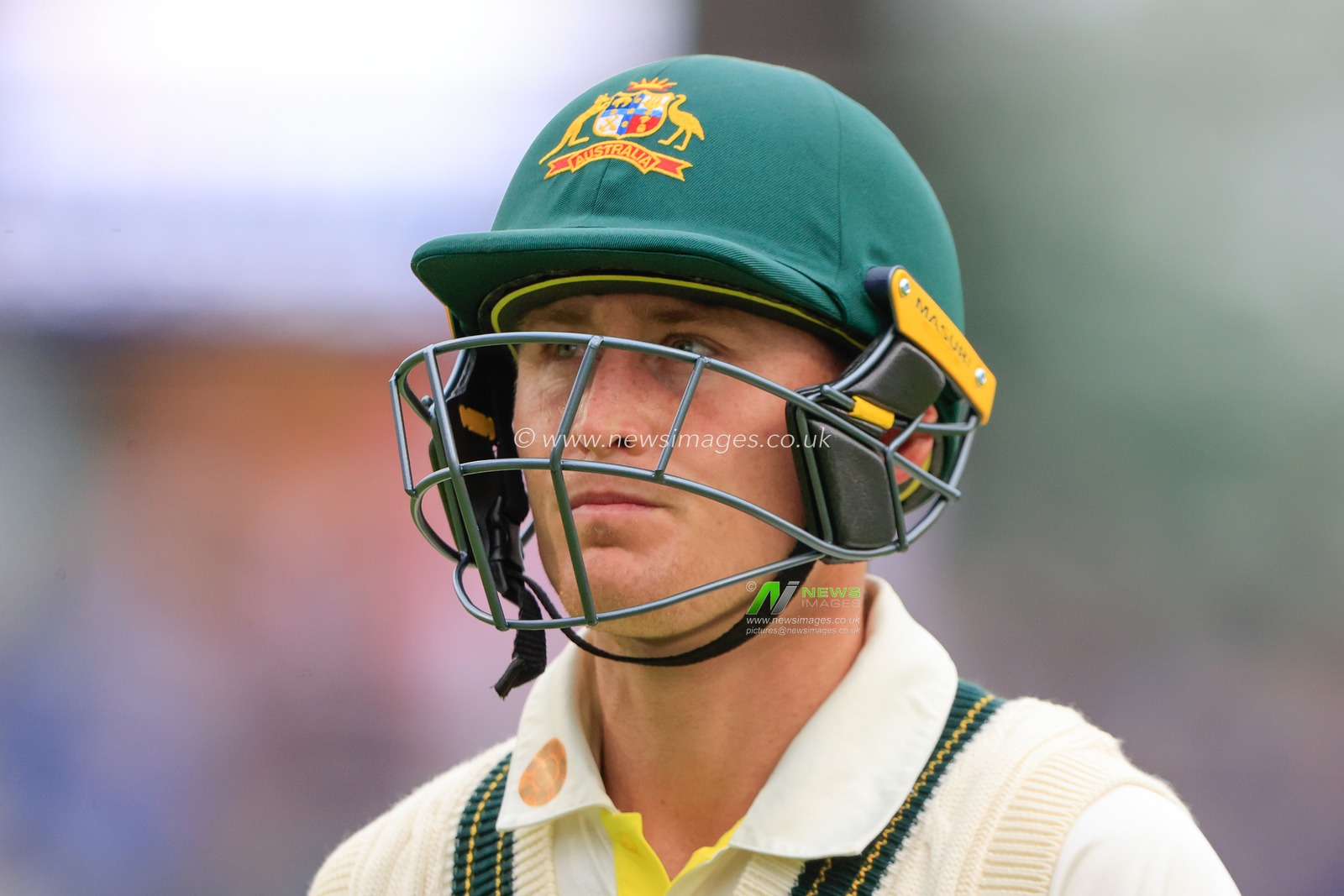A dejected Marnus Labuschagne of Australia leaves the field after being dismissed by Jonny Bairstow of England during the LV= Insurance Ashes Test Series Fourth Test Day Four match England vs Australia at Old Trafford, Manchester, United Kingdom, 22nd July 2023

(Photo by Conor Molloy/News Images)