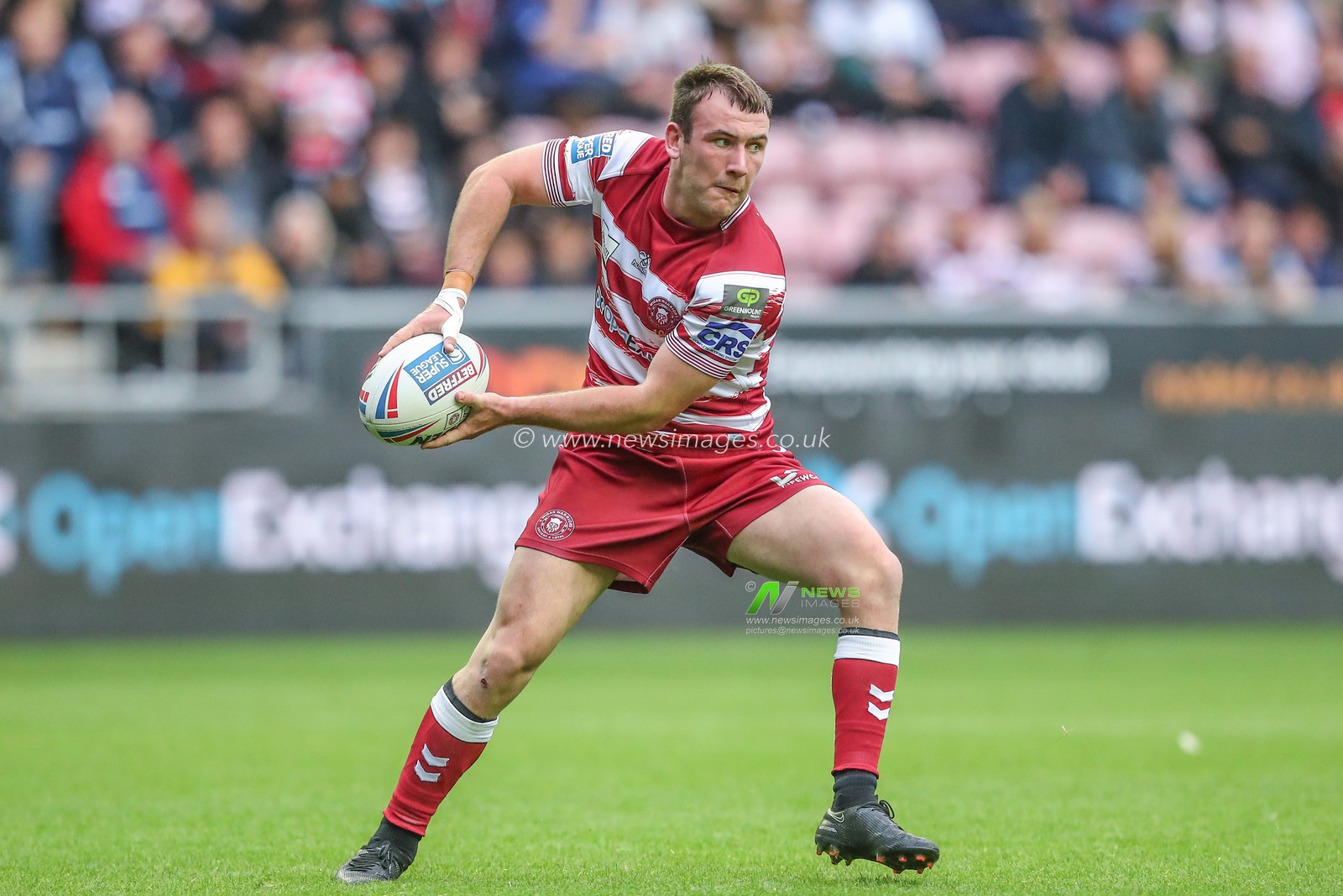 Harry Smith #7 of Wigan Warriors in action during the Betfred Super League match Round 19 Wigan Warriors vs Warrington Wolves at DW Stadium, Wigan, United Kingdom, 14th July 2023

(Photo by Gareth Evans/News Images)