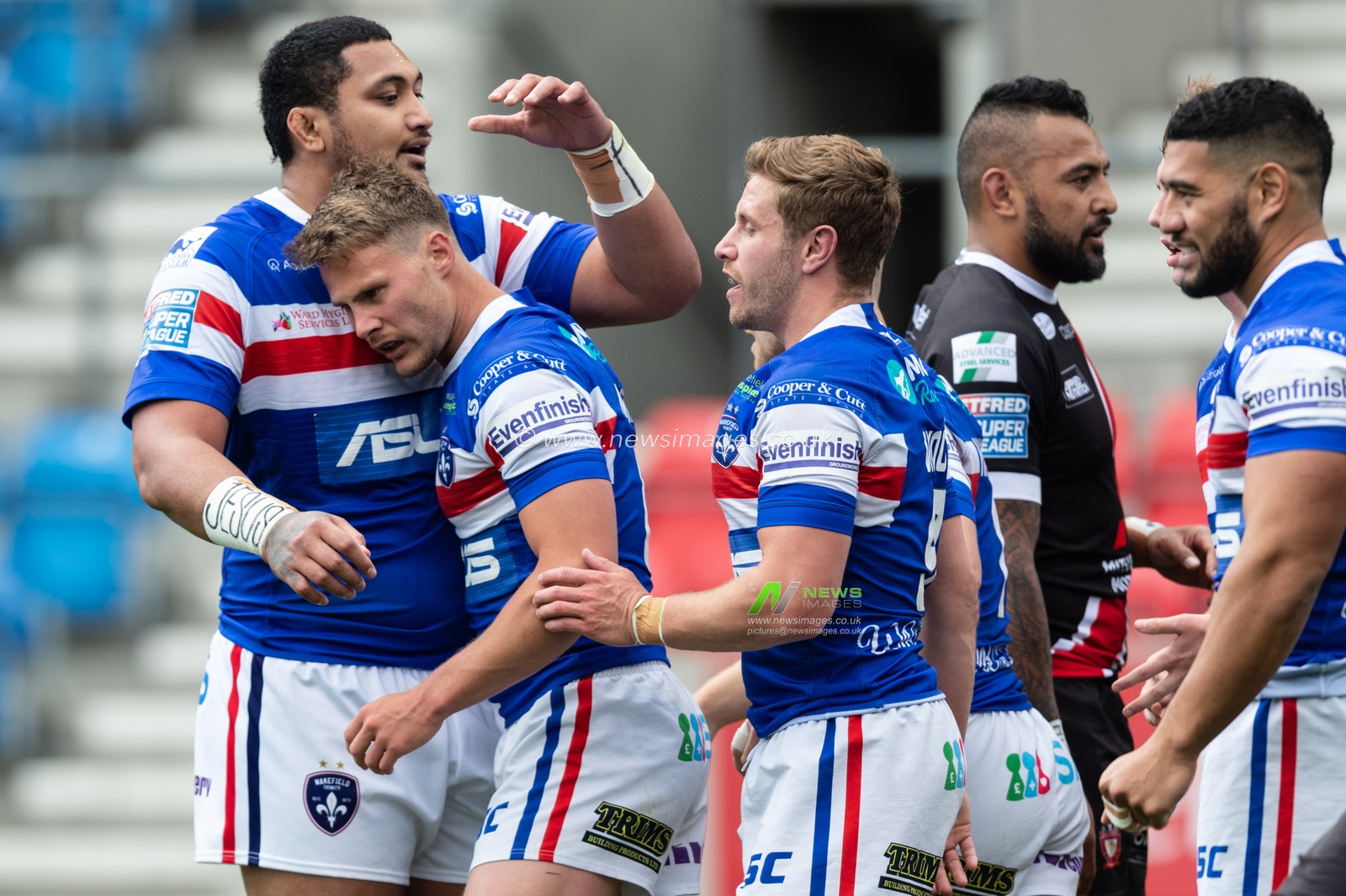 16th June 2019 ,  AJ Bell Stadium, Salford, England;  Betfred Super League, Round 18, Salford Red Devils vs Wakefield Trintiny ; Jacob Miller of Wakefield Trinity celebrates scoring his try

Credit: Richard Long/News Images