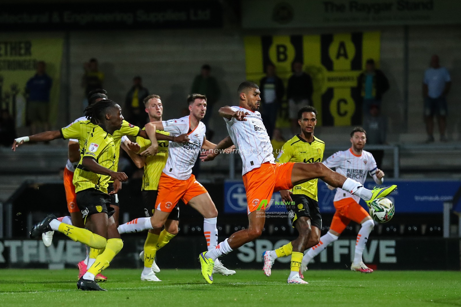 Ashley Fletcher of Blackpool canâ€™t quite turn a cross goal wards during the Carabao Cup match Burton Albion vs Blackpool at Pirelli Stadium, Burton upon Trent, United Kingdom, 13th August 2024

(Photo by Gareth Evans/News Images)