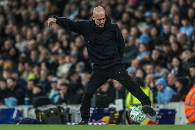 Pep Guardiola manager of Manchester City controls the ball as it goes out of play during the Premier League match Manchester City vs Nottingham Forest at Etihad Stadium, Manchester, United Kingdom on 04 March 2026

(Photo by Mark Cosgrove/News Images)