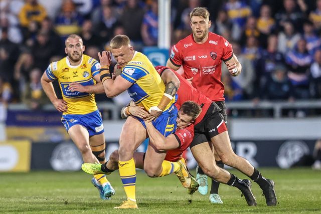 Mikolaj Oledzki of Leeds Rhinos in action during the game during the Betfred Super League match Salford Red Devils vs Leeds Rhinos at Salford Community Stadium, Eccles, United Kingdom, 10th April 2025

(Photo by Alfie Cosgrove/News Images)